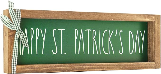 Happy St Patricks Day Sign, Wooden Saint Patrick's Table Centerpieces Decor, Indoor Irish Wood Plaque Tabletop Wall Art Shelf Mantel Office Desk March Green Farmhouse Decorations for Home