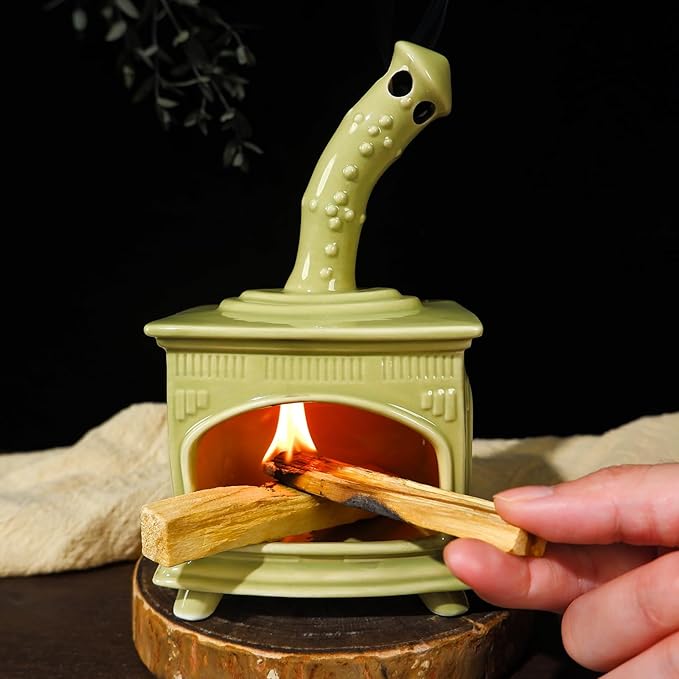 Light Green Handmade Ceramic Palo Santo Holder for Yoga, Meditation & Energy Cleansing - Versatile Dish for Wood Sticks, Sage Ash Catcher & Cone Burner - Unique Gift for Meditation Enthusiasts