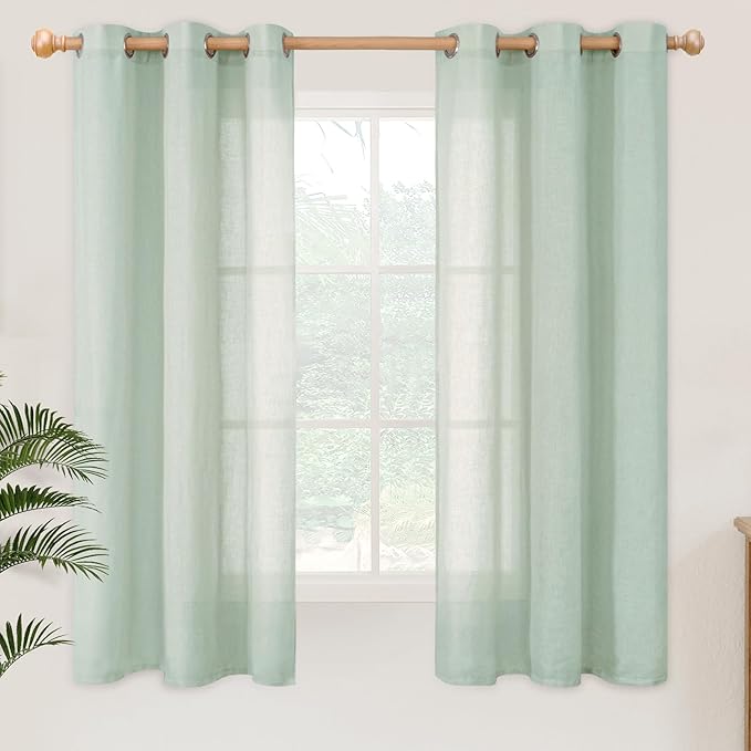 YoungsTex Light Sage Linen Curtains 63 Inch Length for Living Room Window, Light Filtering Textured Drapes with Grommet for Bedroom Kitchen Rustic Farmhouse Lightweight, 2 Panels, 42 X 63 Inch