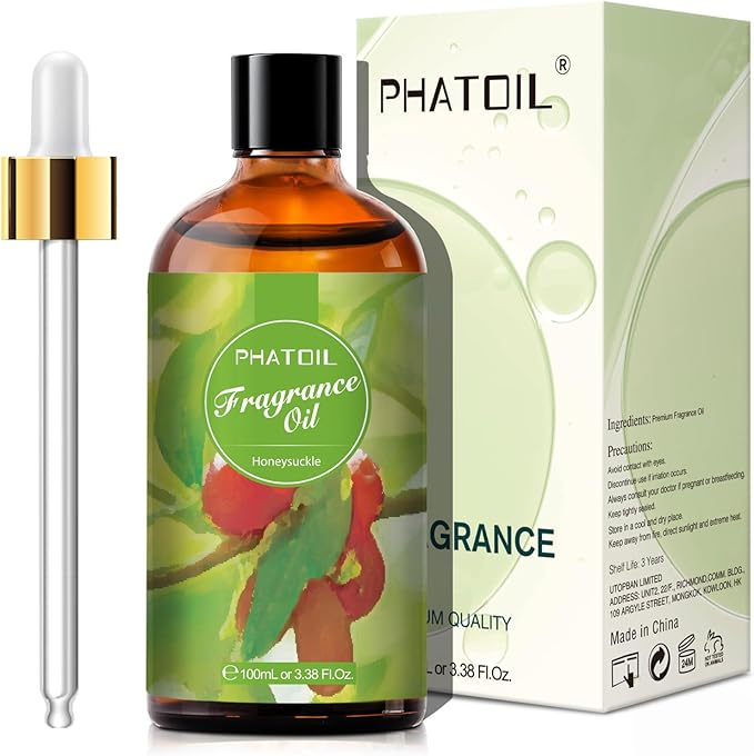 Honeysuckle 3.38fl.oz Fragrance Oil, PHATOIL Aromatherapy Essential Oils for Diffuser, Humidifier, Perfect for DIY Soap, Candle, Bath Bombs Making(100ml)