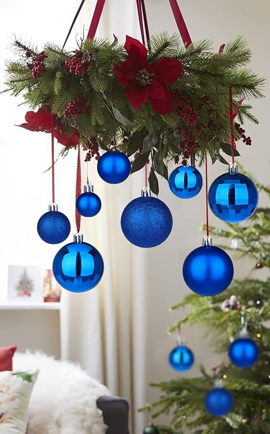 50pcs Christmas Ball Ornaments Navy Blue Small Shatterproof Christmas Tree Decorations Xmas Tree Christmas Ornaments Balls with Hanging Loop for Christmas Wedding Holiday Party Wreath Home Decor