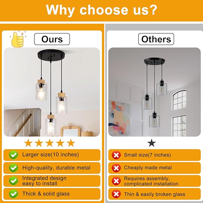 Modern Pendant Lights Kitchen Island,No Assembly Required Black Farmhouse Kitchen Island Lighting+Clear Hammered Glass Shade,Industrial Hanging Pendant Lights Fixture for Kitchen Island Dining Room