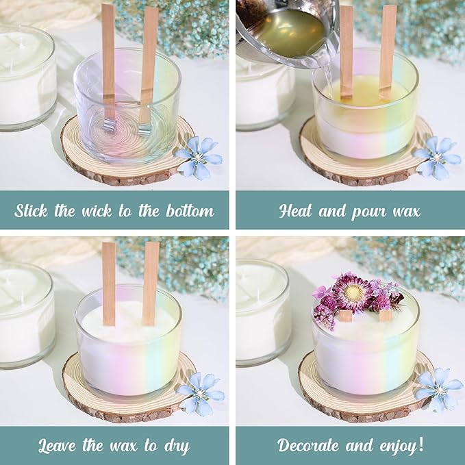 16oz 3 Wick Candle Jars 6 Pack - Large Empty Iridescent Wide Mouth Glass Candle Making Jars with Bamboo Lids and Stickers and Labels, Bulk Candle Containers for Making Candles