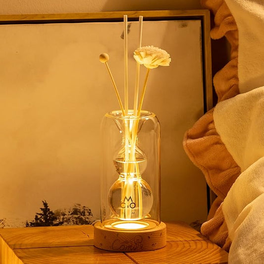 Empty Fragrance Glass Reed Diffuser Bottles with 5pcs Reed Diffuser Sticks,Luminous Base,Decorative Flower Bud Fragrance Accessories Use for DIY Replacement Reed Diffuser Sets,Gourd Shaped