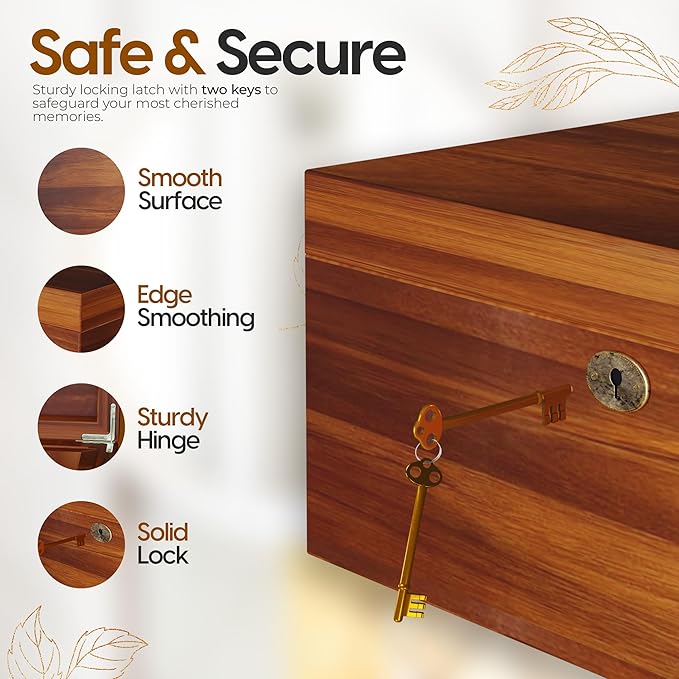 LUSH & STYLE Acacia Wooden Box, Keepsake With Hinged lid and locking key, Decorative, Memory, Wooden Storage Boxes, Customizable Design With Adjustable Tray,keepsake trunk(Divider Model) Large