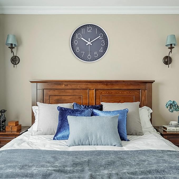 jomparis Wall Clock 12 Inch Non-Ticking Silent Battery Operated Round Wall Clock Modern Elegant Simple Style Clock for Home Office Kitchen Bedroom Living Room