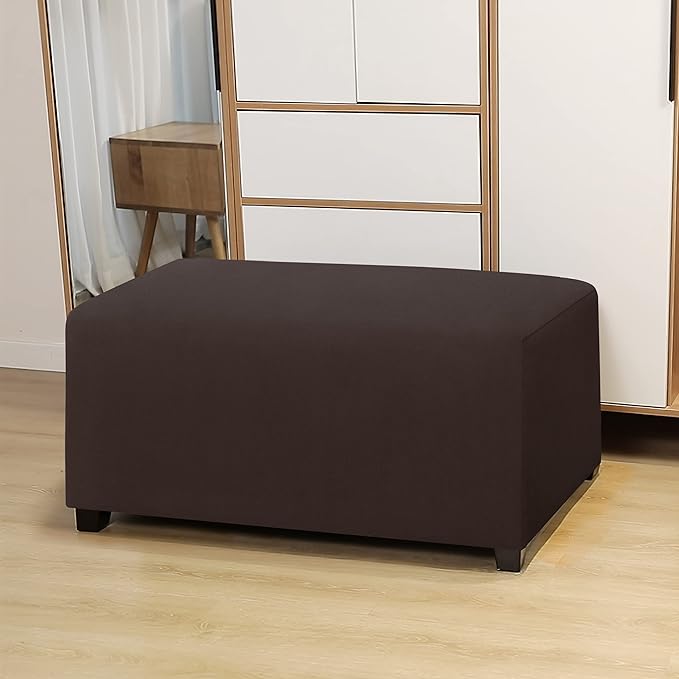Easy-Going 100% Dual Waterproof Stretch Ottoman Cover Rectangle Folding Storage Stool Furniture Protector Soft Slipcover for Living Room with Elastic Bottom (X Large, Chocolate)
