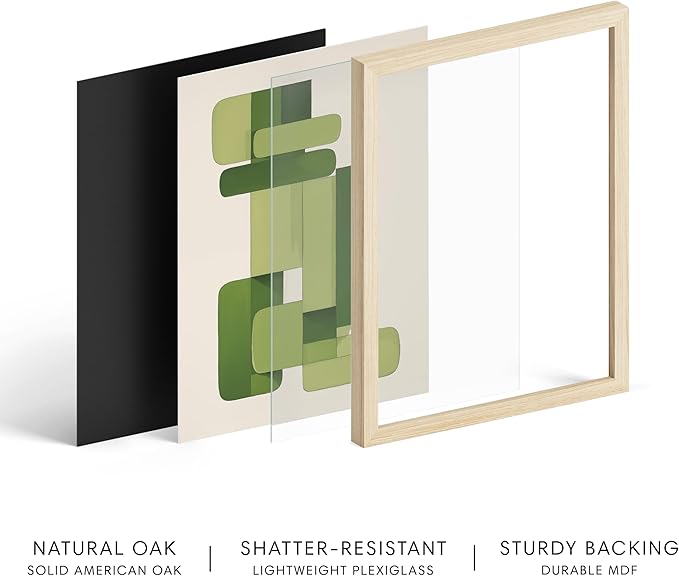 HAUS AND HUES Modern Abstract Wall Art - Blue and Green Living Room Art, Modern Artwork for Walls, Minimalist Picture for Living Room(Green Geometric, Beige Frame, 16x20)