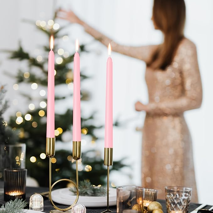 30 Pack Pink Taper Candles - Taper Candles 10 Inch Dripless, Smokeless & Unscented - 8 Hours Long Burning - Ideal for Weddings, Dinner Parties, and Home Decor