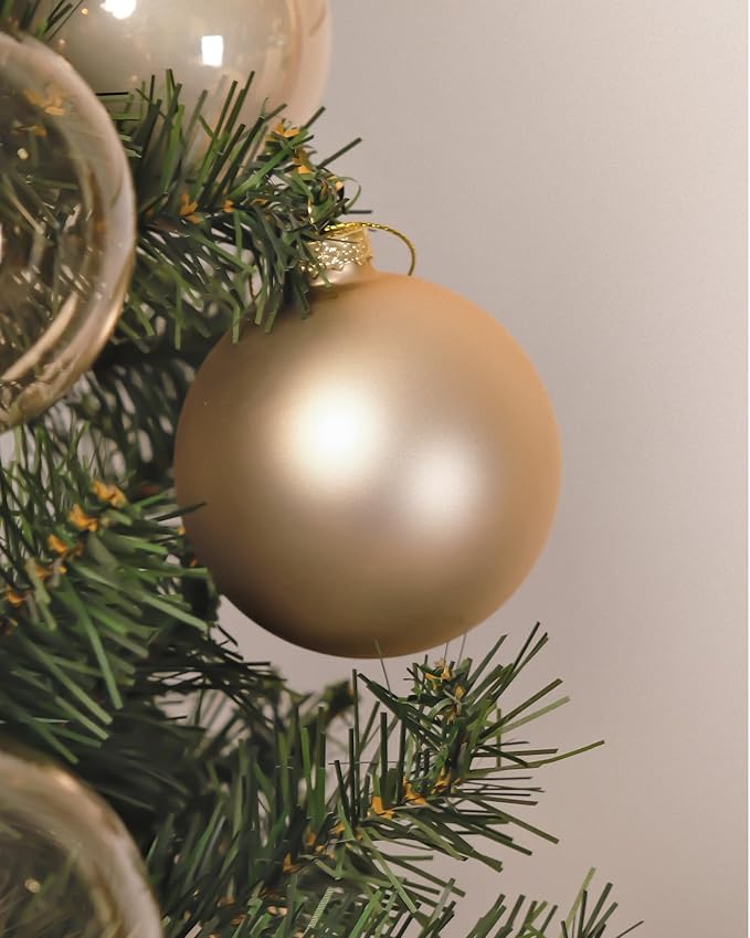 DN DECONATION Glass Christmas Hanging Ball Ornaments Set of 9, 3.15” Champagne Christmas Ornaments, Christmas Decorative Baubles for Xmas Tree Decoration, Holiday, Wedding Party Gift Decor