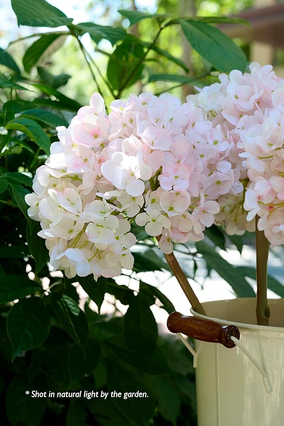 Hydrangea Artificial Flowers, Gradient Color 2PCS Fake Real Touch Large Faux Hydrangea Silk Bouquet with Stems Home and Office Decoration (Pink)
