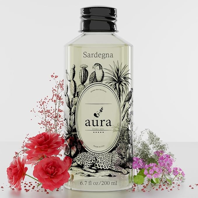 A U R A - Sardegna Fragrance Oil for Waterless Scent Diffuser - Inspired by Dipt.y.que Baies | (6.7 fl oz, 200 ml) Pure Essential Oil Blends for Aromatherapy Diffuser & Hotel Collection Oil Diffuser