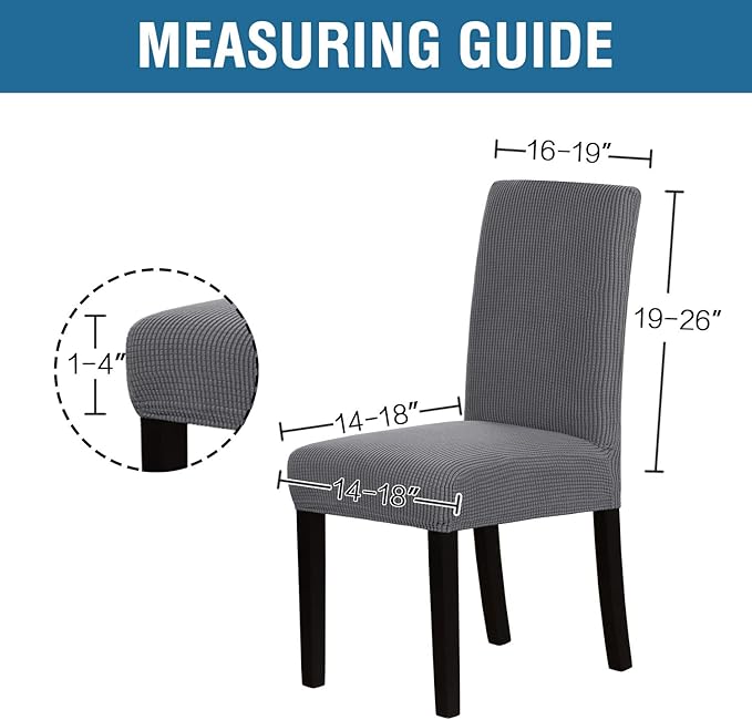 H.VERSAILTEX Stretch Dining Chair Covers Set of 6 Chair Covers for Dining Room Parsons Chair Slipcover Chair Protectors Covers Dining, Feature Textured Checked Jacquard Fabric, Gray