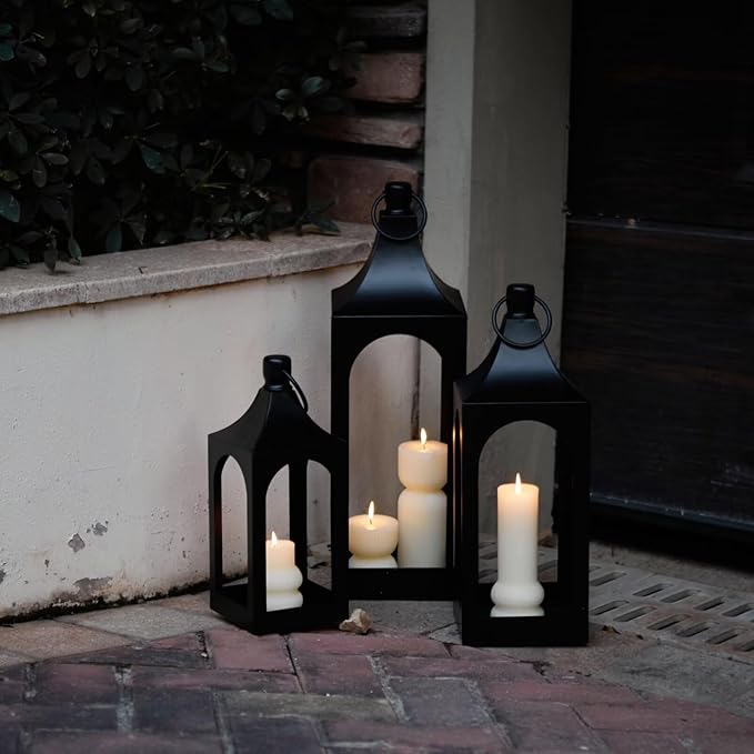 MOZEAL 25" Extra-Large Grace Spire Floor Lantern - Black Heavy Metal No Glass - Rust-Resistant, in/Out Use, for Fireplace/Patio/Entryway/Porch - Vers Event/Home - Vintage Holder for Pillar/LED Lights