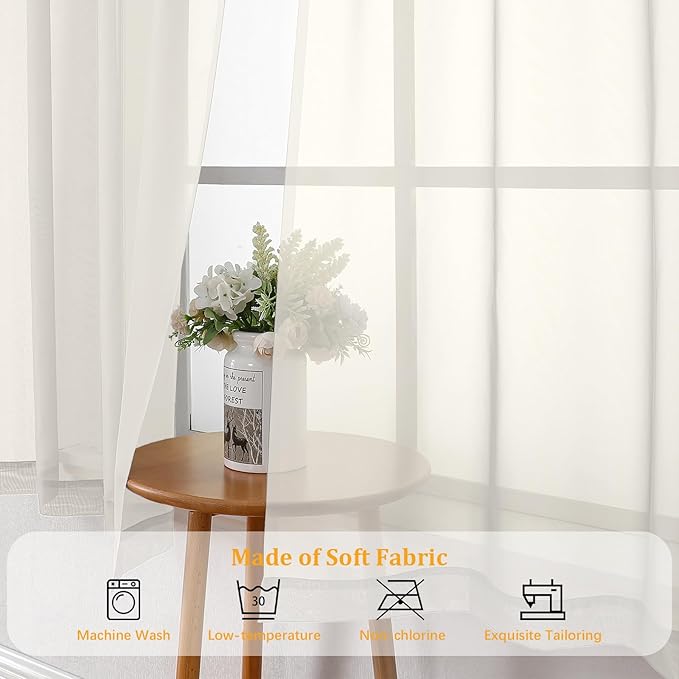 Gwine Ivory Sheer Curtains 30 Inch Length, Short Light Filtering Voile Small Cafe Kitchen Curtains with Rod Pocket, Short Curtain for Bathroom Window, 42x30 Inch, 2PCS