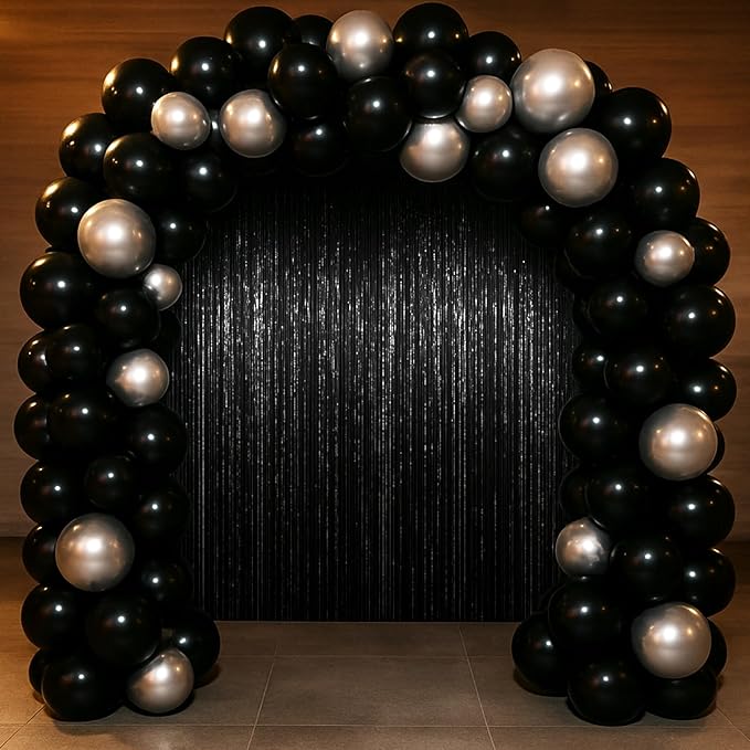 3.3 x 6.6 ft Foil Fringe Backdrop Curtains, Tinsel Streamers Party Decorations, Fringe Backdrop for Birthday, Baby Shower, Gender Reveal, Graduation (3, Black)