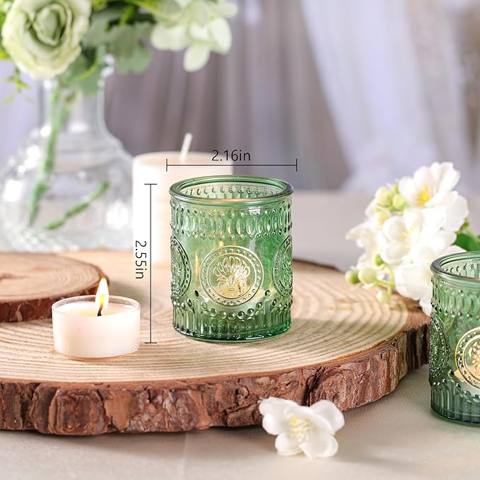 36 Pcs Green Votive Candle Holders, Glass Tea Light Candle Holders for Wedding Centerpiece, Table Centerpiece, Home and Party Decorations