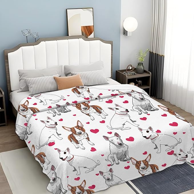 Tijuboni Bull Terrier Throw Blanket Dog Gifts for Girls Boys Women Men Kids Adults Soft Flannel Fleece Blanket for Couch Sofa Bed Home Decor 60"x80"