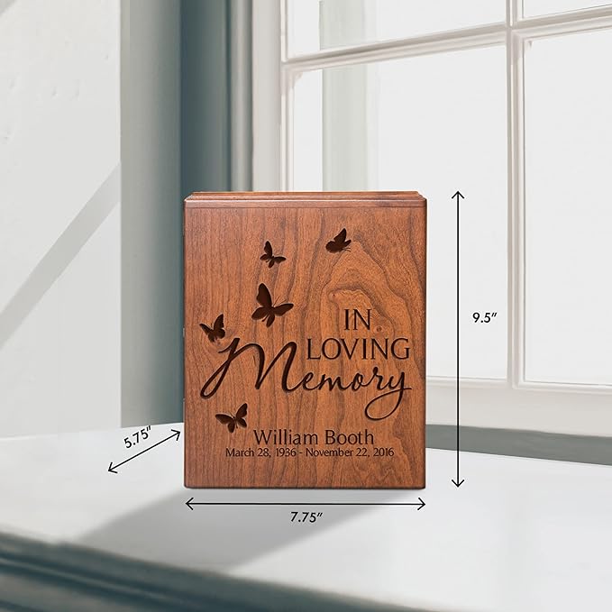 LifeSong Milestones Urns for Ashes - Personalized Cremation Urns for Adults in Cherry Wood - Funeral Service Urn - In Loving Memory (Butterflies)