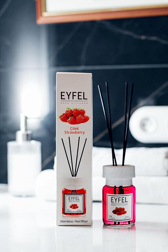 EYFEL Strawberry Reed Diffuser Set - 4.05 fl oz Oil Diffuser Sticks, Bathroom & Home Fragrances, Scented Sticks, Home Decor