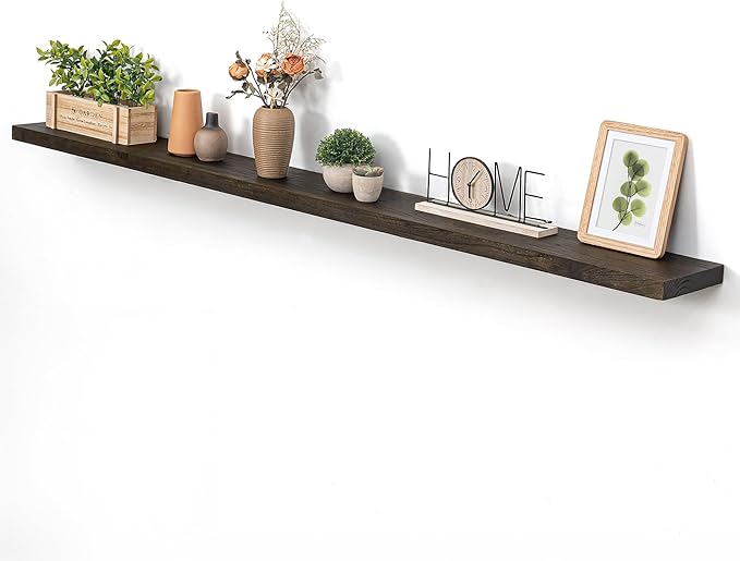 Dreamland 72 inch Floating Shelves for Wall Solid Elm Wood Wall Mounted Shelves|Rustic Long Floating Shelves with Invisible Bracket for Bathroom Living Room Kitchen|Walnut, 1 Pack