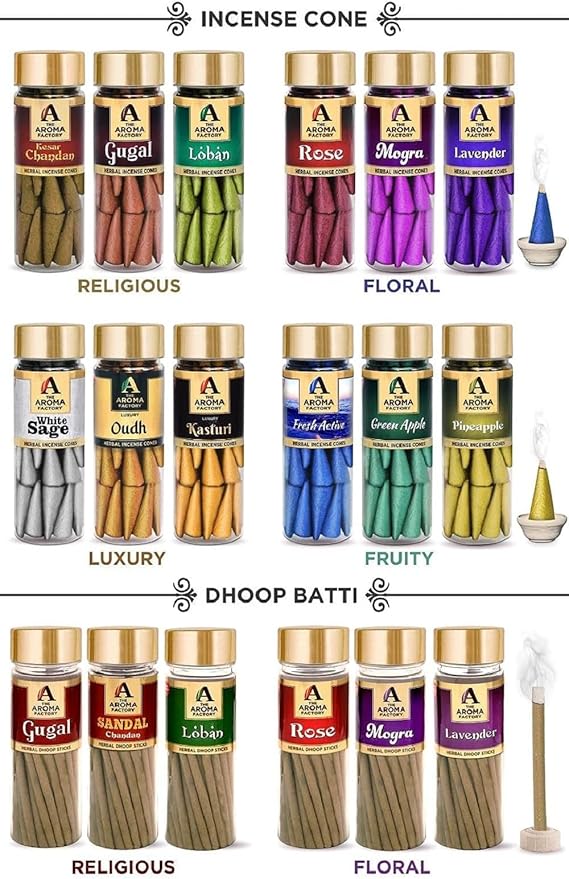 The Aroma Factory Dhoop batti .No Bamboo Herbal Dhoop Sticks with Incense Holder, 5 Bottle x 75g,with Jute Bag (Arabian Nights)