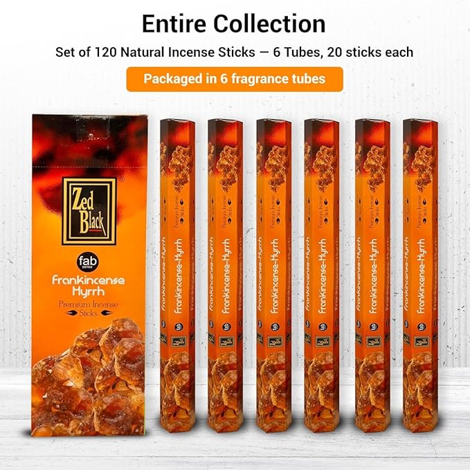 ZED Black Frankincense Sticks - 20 Incense Sticks per Box (Total 120 Sticks) Premium Quality for Relaxation, Yoga, Meditation