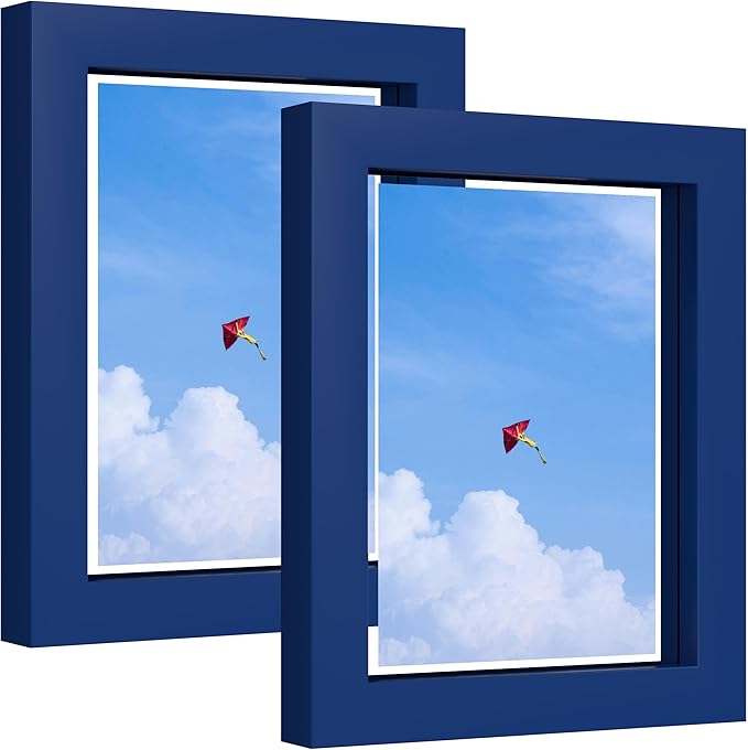 eletecpro 5x7 Blue Floating Picture Frames Set of 2, Real Double Glass Picture Frames for Wall Mount, Vertical or Horizontal Display Multi-Size Photos and Artworks up to 5 x 7 Inches, Home Decor
