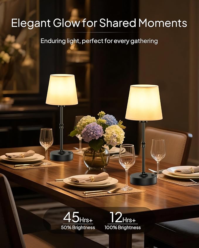 EppieBasic Cordless Table Lamp Rechargeable: Fast Charging & Long Lasting - 2700K Warm Light Vintage Brass Lamps - Dinning Living Room Bedroom - Black