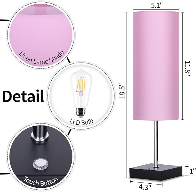 AVV Cordless Table Lamp, 5000mAh Battery Operated Lamp for Night Stand, 3 Modes Battery Powered Wireless Table Lamp, Touch Control Rechargeable Lamp for Bedroom, Living Room, 18 Inch Pink