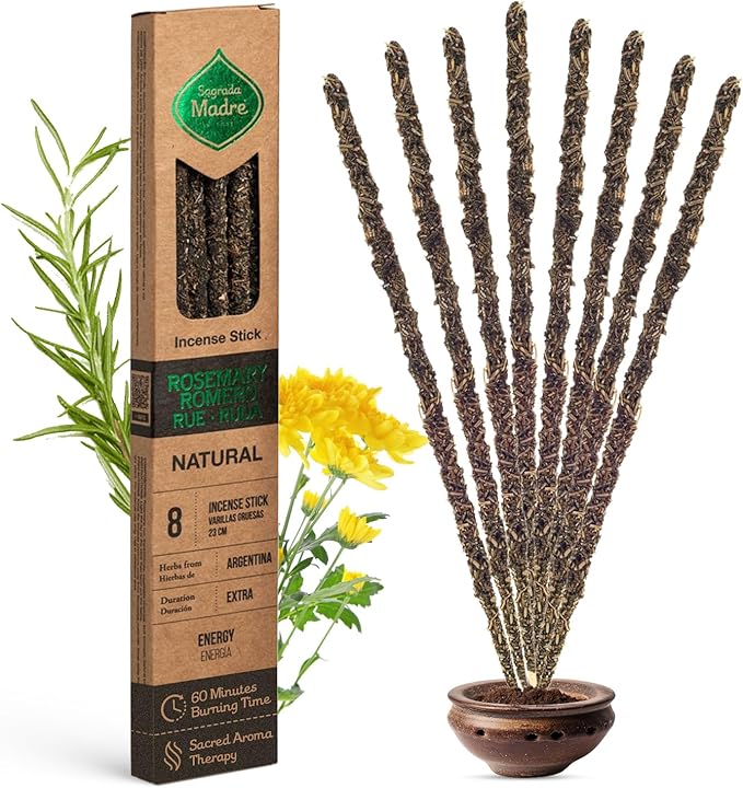 Sagrada Madre Handmade Rue, Rosemary Incense Sticks - 8 Frankincense Incenses (Each 9’’ Long) with Natural Ingredients for Spiritual Cleansing, Protection, & Balance - 1 Hour Burn Time