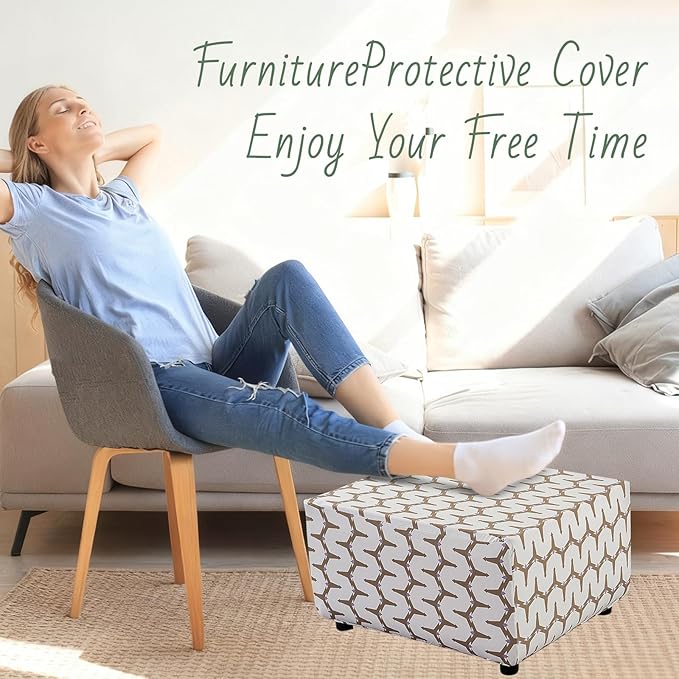 HAOYONG Ottoman Cover Rectangle Printed, Stretch Footstool Slipcover Soft Fabric Protector for Rectangular Ottoman in Living Room or Bedroom Washable Large