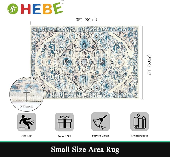 HEBE Washable Area Rug - 2'x3' Non Slip Soft Distressed Medallion Bedroom Boho Living Room Accent Throw Vintage Entry Floor Carpet for Dining Room Bathroom Entryway