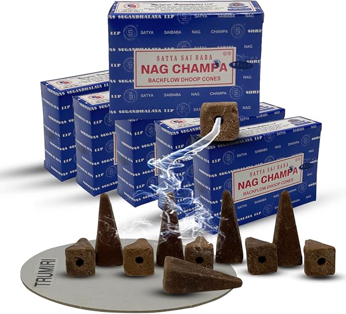 Nag Champa Backflow Incense Cones for Waterfall Aromatic Smoke Fountain Haze Falls and Mat Bundle - Pack of 6