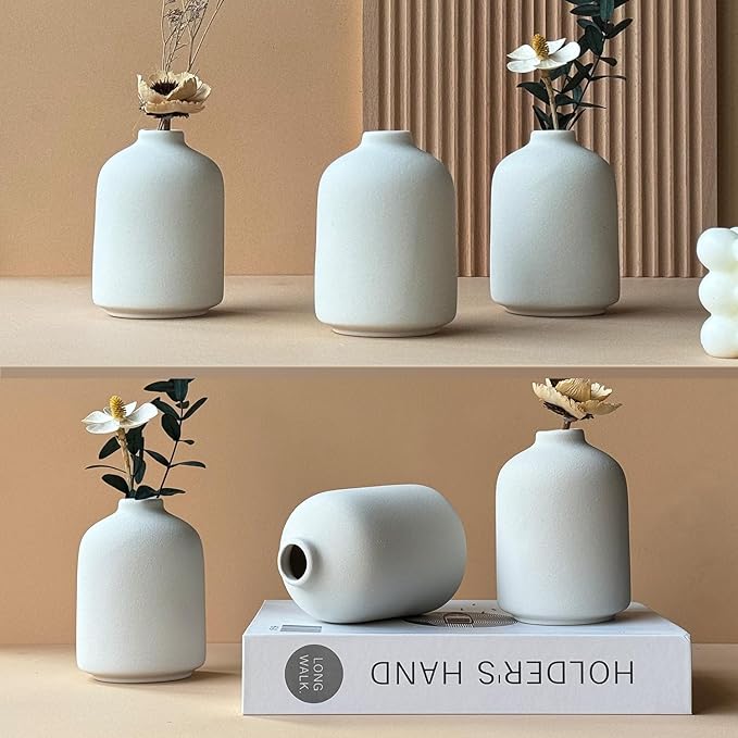Modern White Small Ceramic Vase Set of 12 for Living Room Bedroom 4.13'' Minimalist Fresh Flower Vases for Home Decor Office Fireplace Centerpieces Nordic Style Gift for Fake Plant 12 Pack