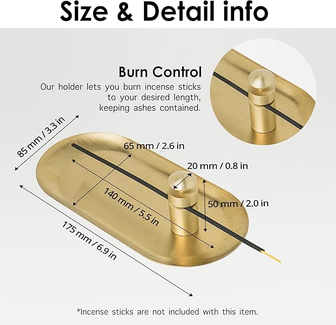 Brass Incense Holder with Tray Set – Zen Meditation Incense Stick Holder, Decorative Copper Incense Burner for Sticks, Elegant Spiritual and Aesthetic Home Decor for Gift Woman