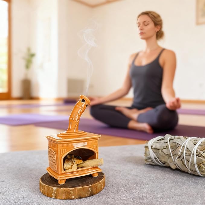 Ceramic Palo Santo Holder and Mini Chiminea Smudge Bowl | Versatile Burner for Sage Sticks, Incense Cones, Copal and Candles | Suitable for Yoga, Meditation and Mindfulness Practices