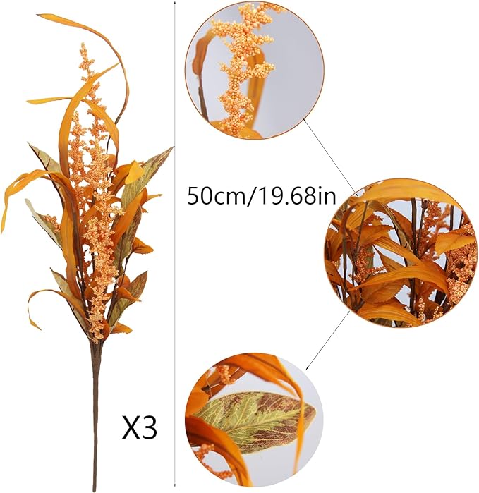 3 Pcs Artificial Fall Flowers Autumn Flowers Artificial for Decoration Fall Bouquet Maple Leaves Wheat Floral Arrangement Faux Fall Flower Branches for Thanksgiving Table Centerpieces Decor