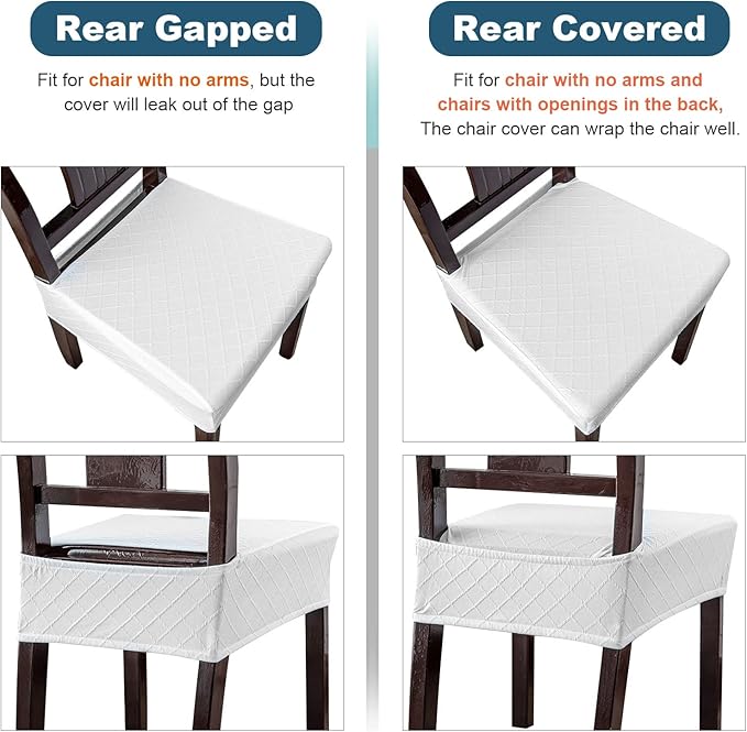 Genina Waterproof Seat Covers for Chairs,Set of 4 Dining Room Chair Seat Covers for Kitchen,Stretch Jacquard Removable Washable Dining Chair Slipcovers Protectors,No Rear Covers, White