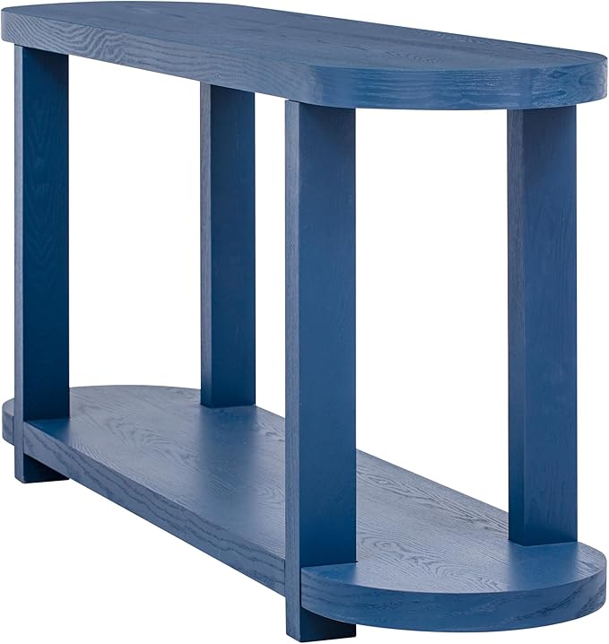 Modern Minimalist Console Table Entryway Table with Streamlined Desktop Design, 63'' Long Ash Veneer Curved Accent Sofa Table for Living Room Hallway Foyer Corridor (Navy Blue-VE)