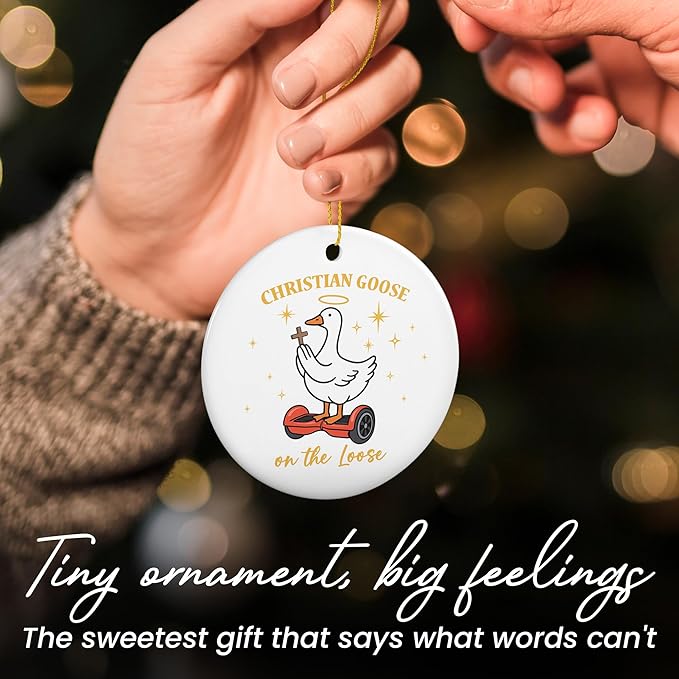 TEEZWONDER Christmas Funny Christian Gifts for Women Men - Ceramic Christian Christmas Ornaments 2025 - Religious Gifts for Friend Coworkers, Stocking Stuffers White Elephant Gifts, Goose Ornament