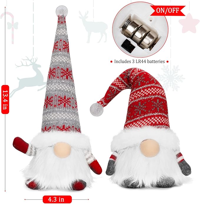 Gloween Christmas Gnomes Santa Decorations, Lighted Handmade Swedish Tomte, Light Up Plush Elf Holiday Present Gift Scandinavian Tabletop Christmas Decorations, Pack of 2…