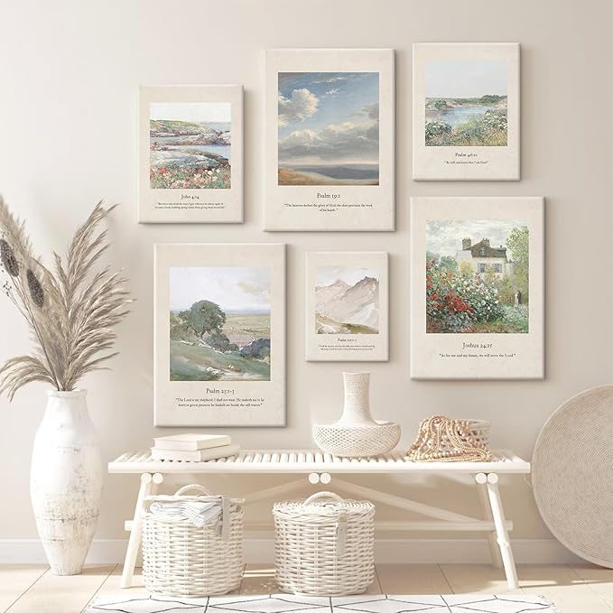 Christian Scripture Wall Art Set of 6 Bible Verse Canvas Wall Decor Psalm 23 Wall Art Religious Pictures Vintage Prints Christian Artwork Bible Verse Poster for Living Room 12x16 Inch Ready to Hang