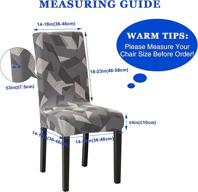 Sufdari Dining Chair Covers,Kitchen Chair Cover,Parsons Chair Slipcover,Spandex Chair Protectors for Dining Room Stretch Chairs Cover Set of 4 -Grey Triangle