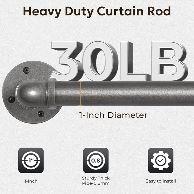Zeerobee Curtain Rods for Windows 72 to 144, 1 Inch Industrial Wrap Around Curtain Rod, Indoor/Outdoor Room Divider Adjustable Drapery Pole, 72"-144", Grey