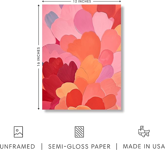 HAUS AND HUES Colorful Abstract Wall Art - Minimalist Retro Picture for Living Room Decor, Red and Pink Modern Wall Art Painting (Petals 1, Unframed, 12x16)