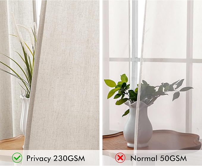 MIULEE Non-See-Through Privacy Linen Curtains 2 Panels, Light Filtering Window Curtains Farnhouse Textured Back Tab Semi Sheer Drapes for Bedroom Living Room, 52 x 90 Inches Long, Linen