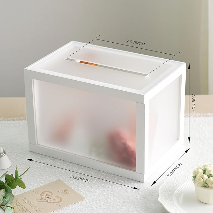 AW BRIDAL Frosted Wedding Card Box for Reception, 10.5"x7"x7" Money Envelope Box Holder for Graduation Honeymoon Fund, Gifts for Bridal Shower Birthday Party