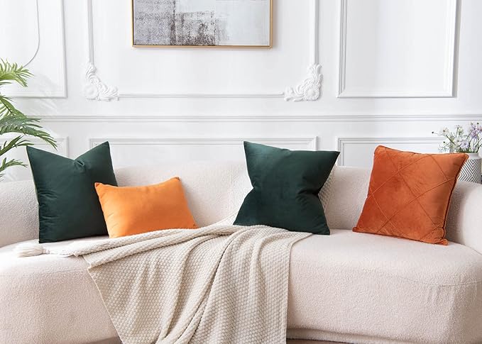 JUSPURBET Army Green Throw Pillow Covers Set of 2 Decorative Velvet Pillow Covers for Couch Sofa Bed Soft Cushion Covers Cases with Invisible Zipper for Living Room Home Decor,16x16 inch
