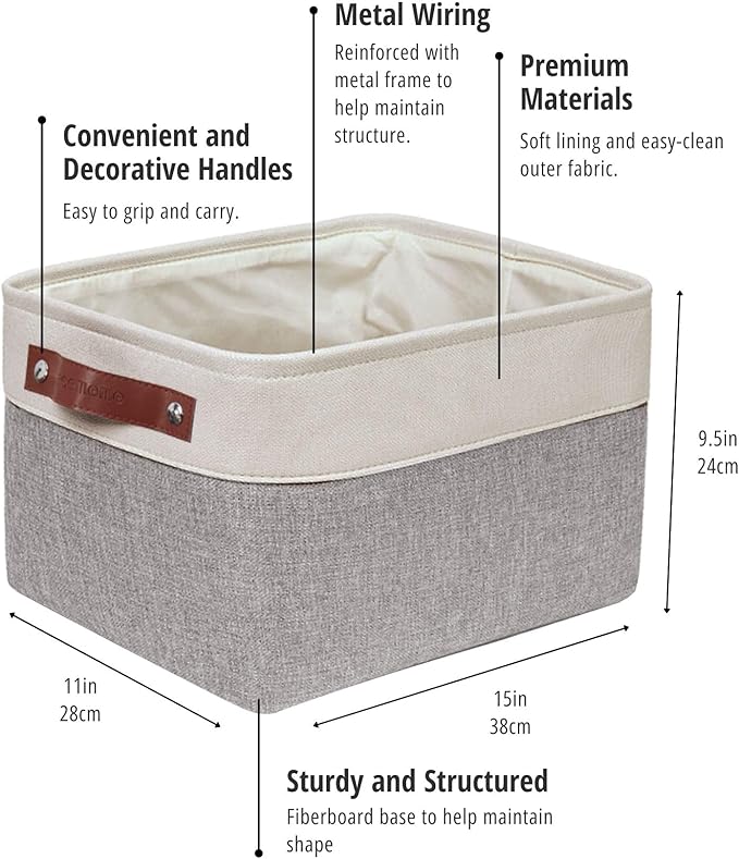 DECOMOMO Fabric Storage Baskets, Linen Closet Organizer Bins with Handles (White, Large - 3 Pack)